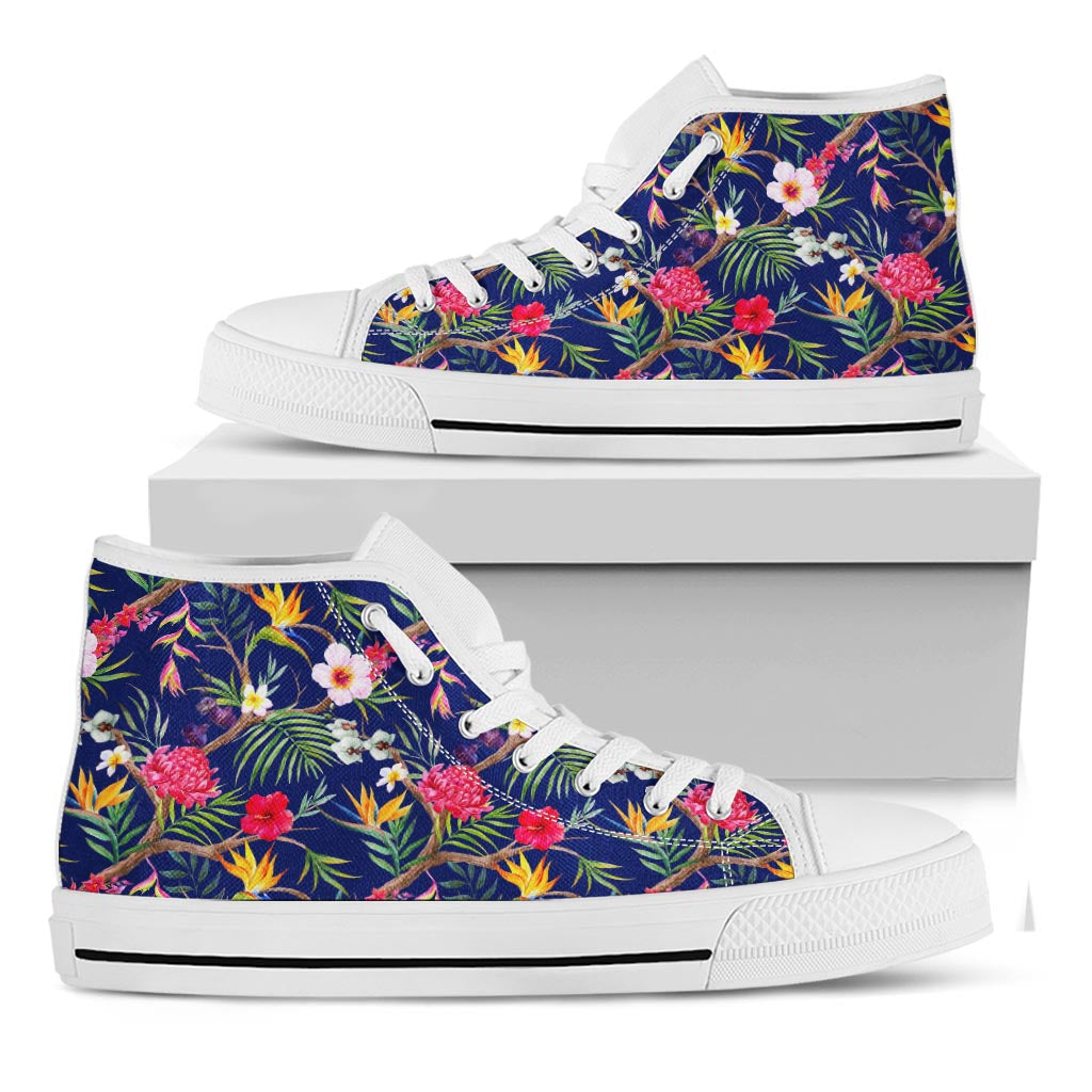 Watercolor Tropical Flower Pattern Print White High Top Sneakers