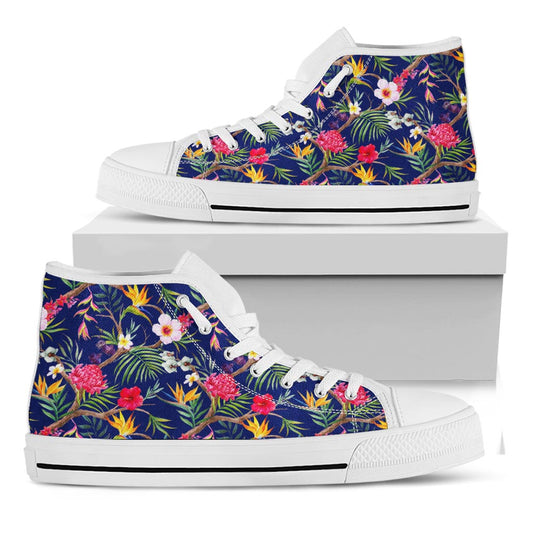 Watercolor Tropical Flower Pattern Print White High Top Sneakers