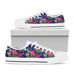 Watercolor Tropical Flower Pattern Print White Low Top Sneakers