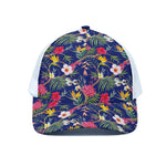 Watercolor Tropical Flower Pattern Print White Mesh Trucker Cap