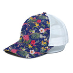 Watercolor Tropical Flower Pattern Print White Mesh Trucker Cap