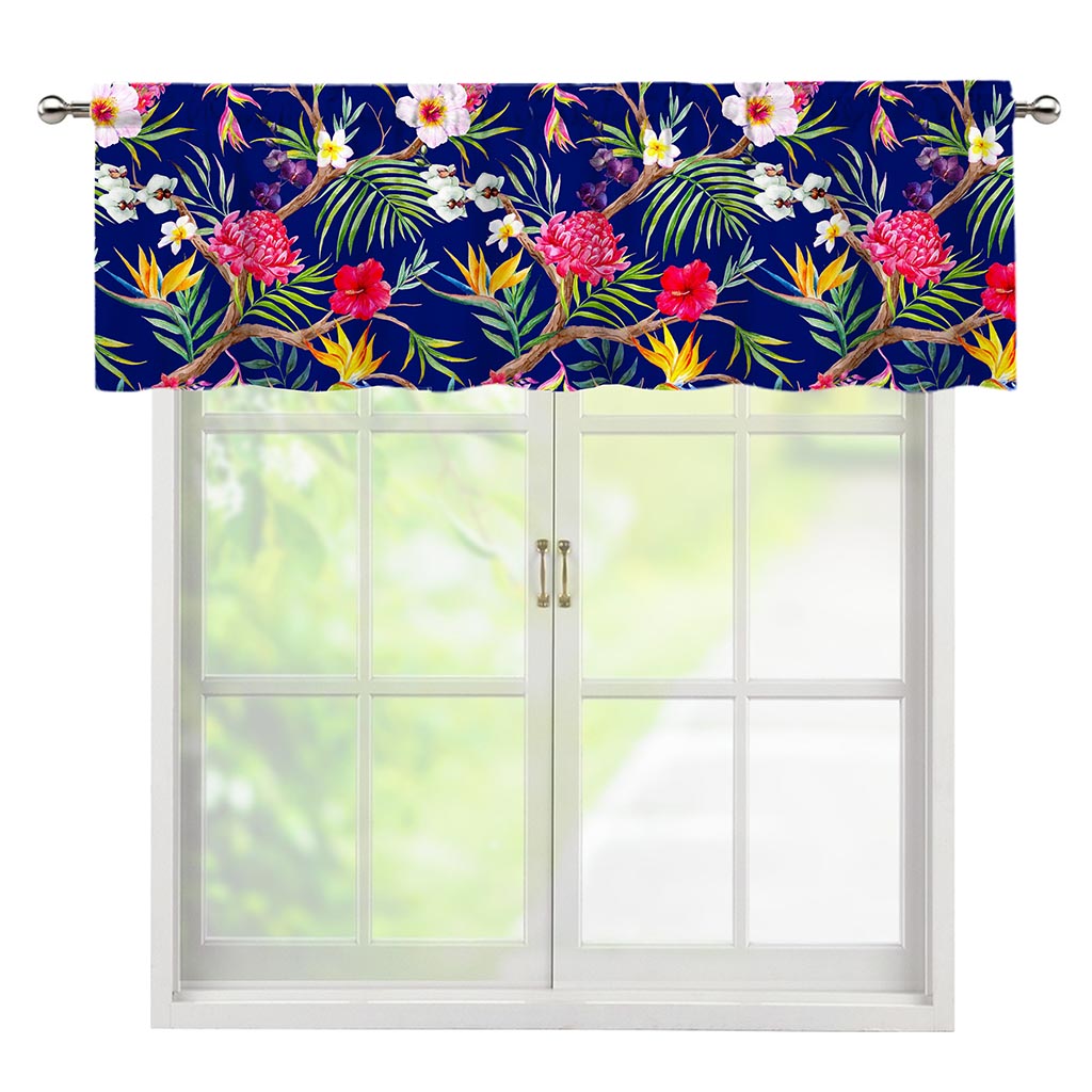 Watercolor Tropical Flower Pattern Print Window Valance
