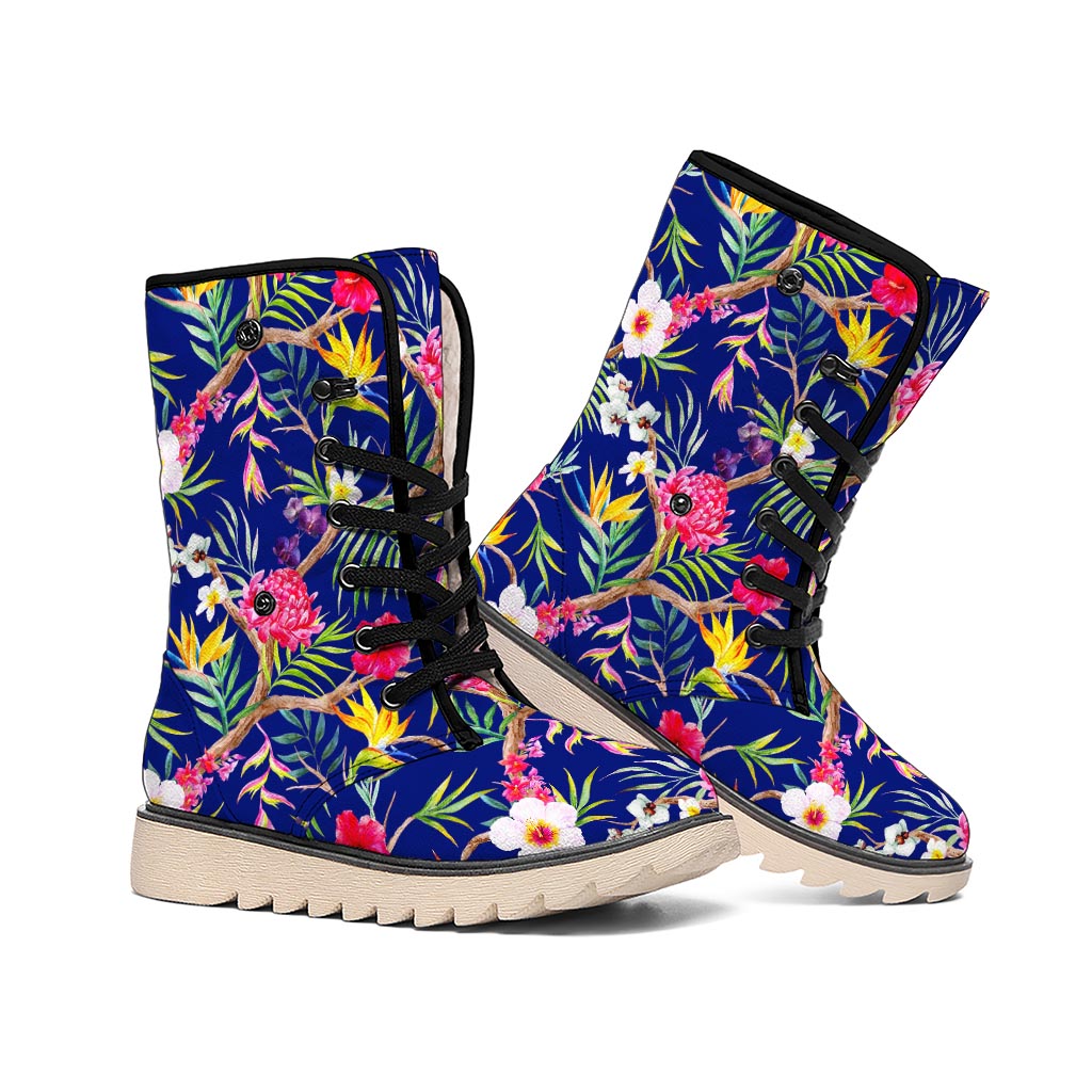 Watercolor Tropical Flower Pattern Print Winter Boots