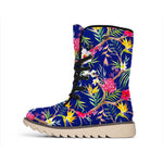 Watercolor Tropical Flower Pattern Print Winter Boots