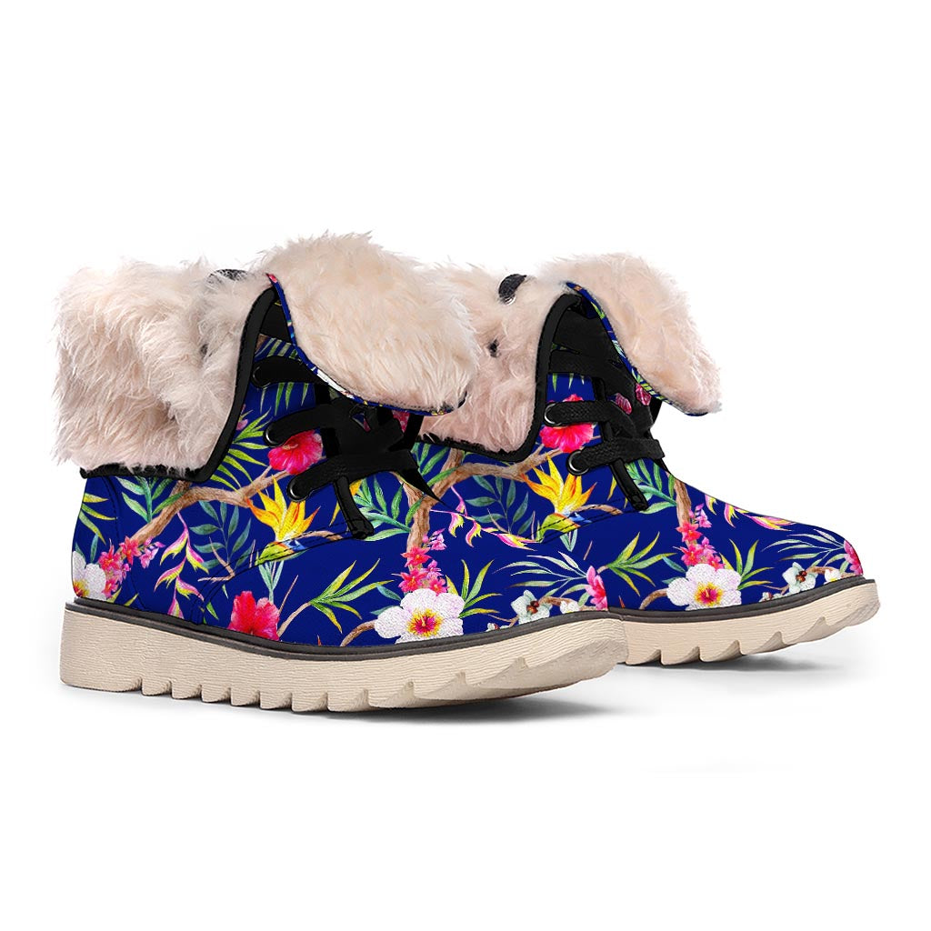 Watercolor Tropical Flower Pattern Print Winter Boots