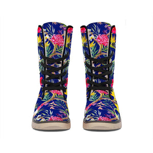 Watercolor Tropical Flower Pattern Print Winter Boots