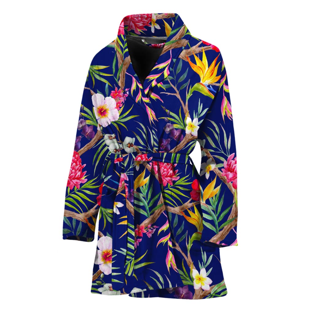 Watercolor Tropical Flower Pattern Print Women's Bathrobe