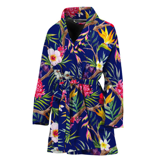 Watercolor Tropical Flower Pattern Print Women's Bathrobe