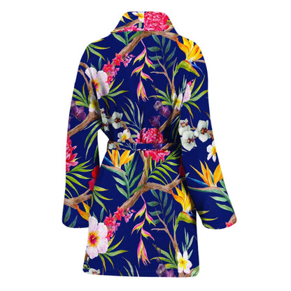 Watercolor Tropical Flower Pattern Print Women's Bathrobe