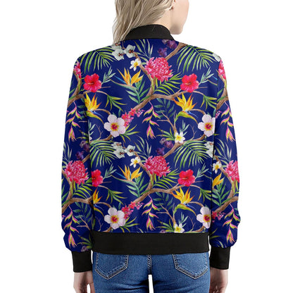 Watercolor Tropical Flower Pattern Print Women's Bomber Jacket