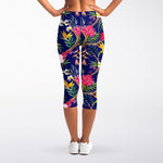 Watercolor Tropical Flower Pattern Print Women's Capri Leggings