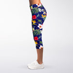 Watercolor Tropical Flower Pattern Print Women's Capri Leggings