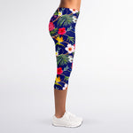 Watercolor Tropical Flower Pattern Print Women's Capri Leggings