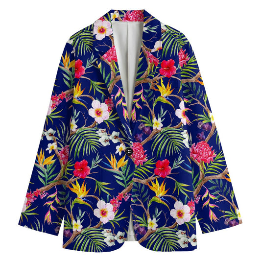 Watercolor Tropical Flower Pattern Print Women's Cotton Blazer