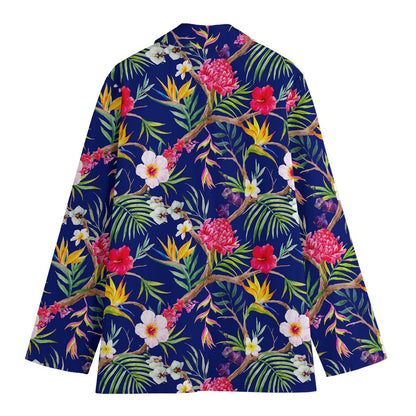 Watercolor Tropical Flower Pattern Print Women's Cotton Blazer