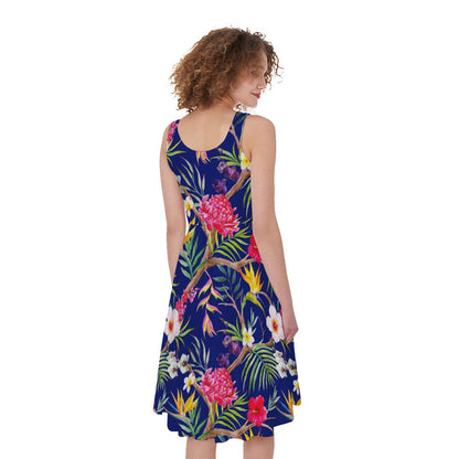 Watercolor Tropical Flower Pattern Print Women's Sleeveless Dress
