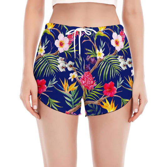 Watercolor Tropical Flower Pattern Print Women's Split Running Shorts