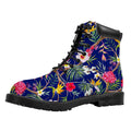 Watercolor Tropical Flower Pattern Print Padded Collar Lace Up Boots