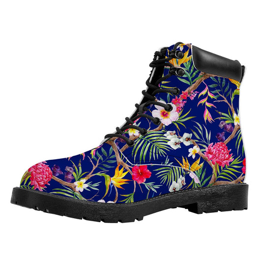 Watercolor Tropical Flower Pattern Print Work Boots