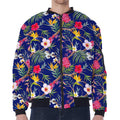 Watercolor Tropical Flower Pattern Print Zip Sleeve Bomber Jacket