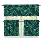 Watercolor Tropical Leaf Pattern Print 3 Piece Kitchen Curtains