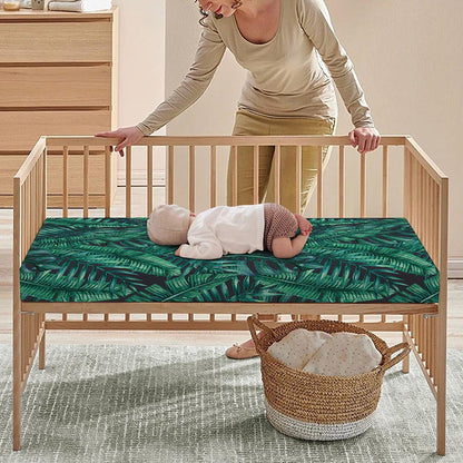 Watercolor Tropical Leaf Pattern Print Baby Crib Sheet