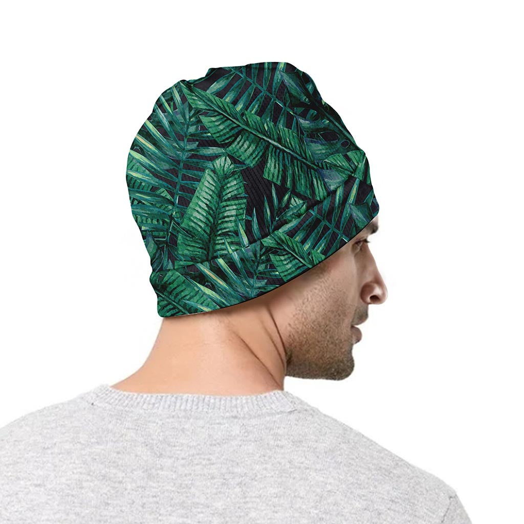 Watercolor Tropical Leaf Pattern Print Beanie
