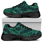 Watercolor Tropical Leaf Pattern Print Black Chunky Shoes