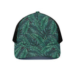 Watercolor Tropical Leaf Pattern Print Black Mesh Trucker Cap