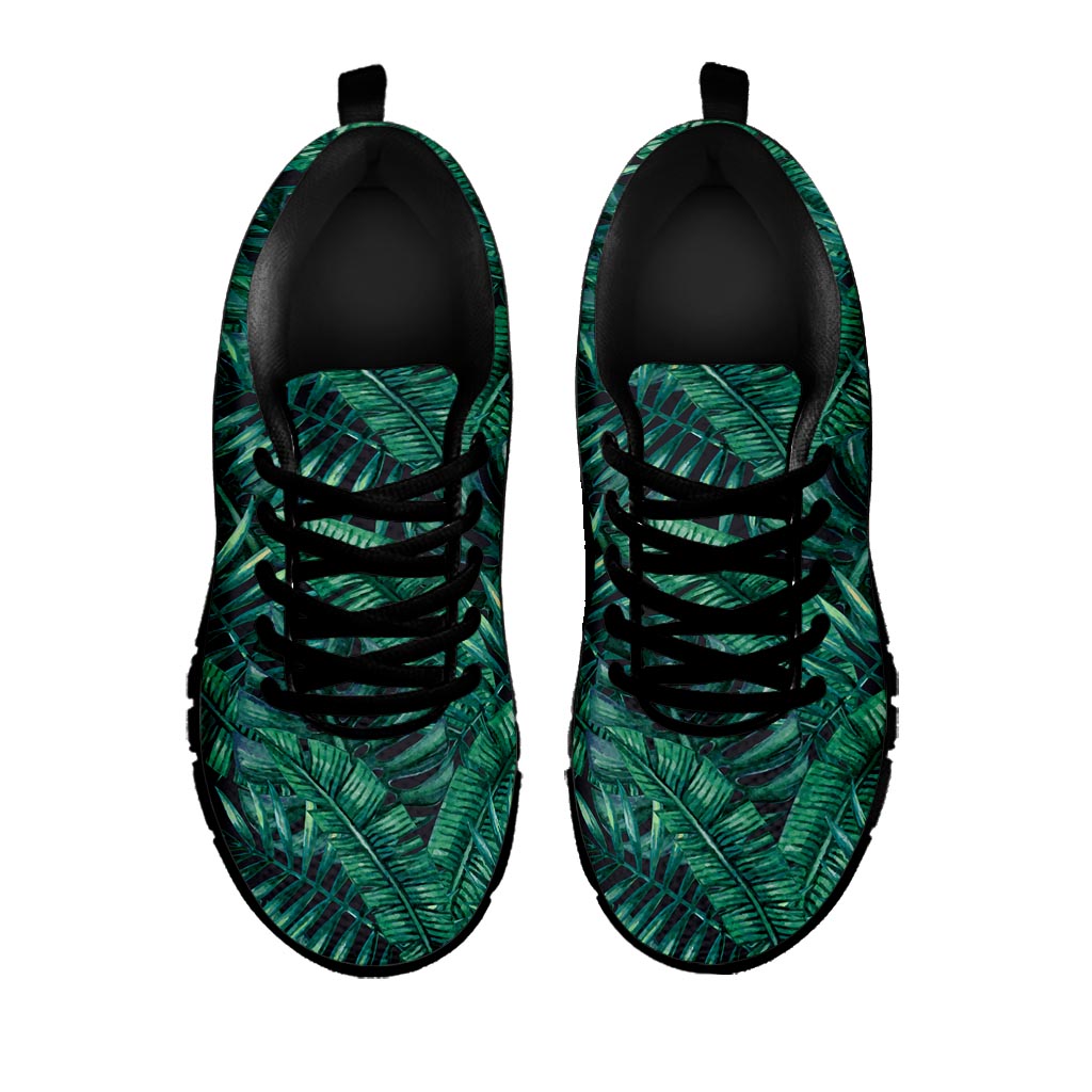 Watercolor Tropical Leaf Pattern Print Black Running Shoes