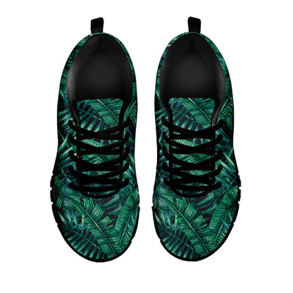 Watercolor Tropical Leaf Pattern Print Black Running Shoes