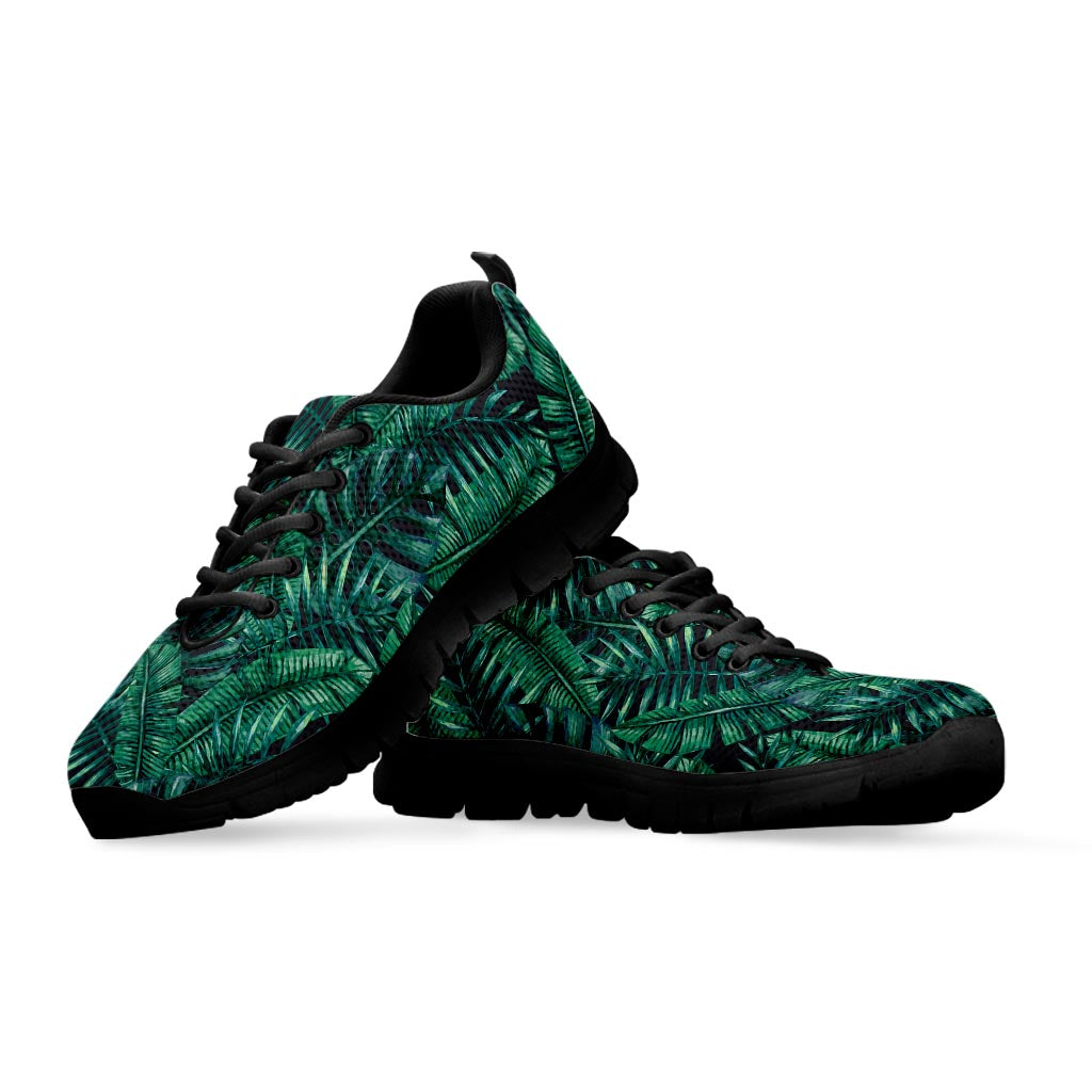 Watercolor Tropical Leaf Pattern Print Black Running Shoes