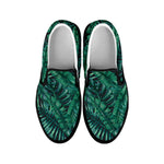 Watercolor Tropical Leaf Pattern Print Black Slip On Sneakers