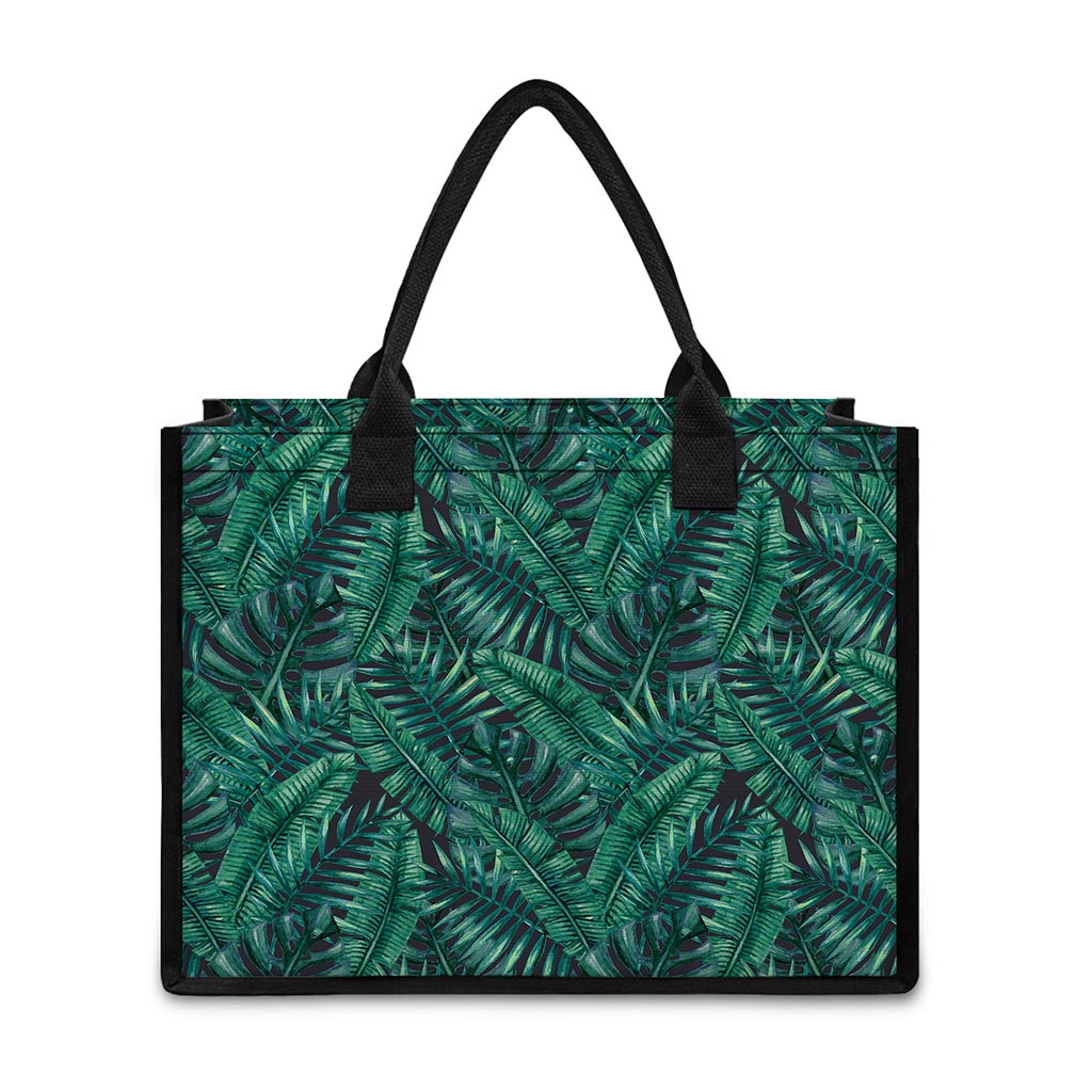 Watercolor Tropical Leaf Pattern Print Canvas Tote Bag