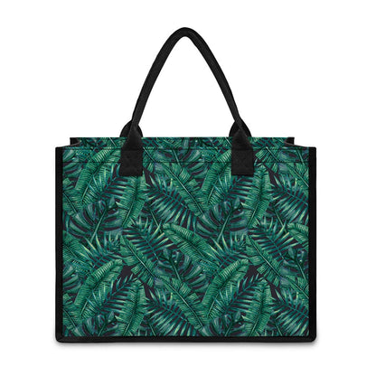 Watercolor Tropical Leaf Pattern Print Canvas Tote Bag