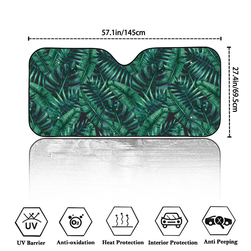 Watercolor Tropical Leaf Pattern Print Car Windshield Sun Shade