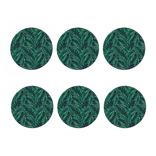 Watercolor Tropical Leaf Pattern Print Coaster Set