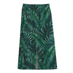 Watercolor Tropical Leaf Pattern Print Cotton Front Slit Maxi Skirt