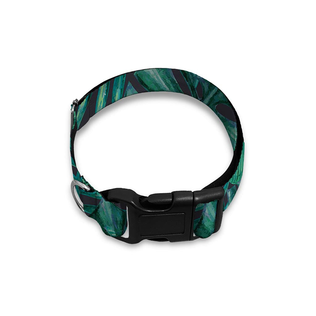 Watercolor Tropical Leaf Pattern Print Dog Collar