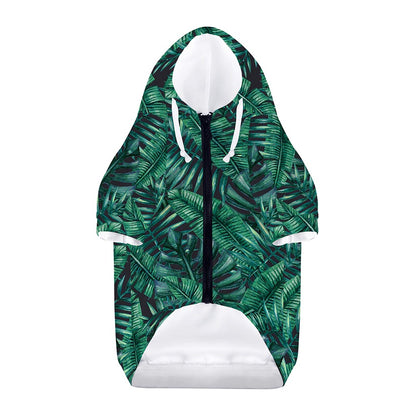 Watercolor Tropical Leaf Pattern Print Dog Zip Up Hoodie