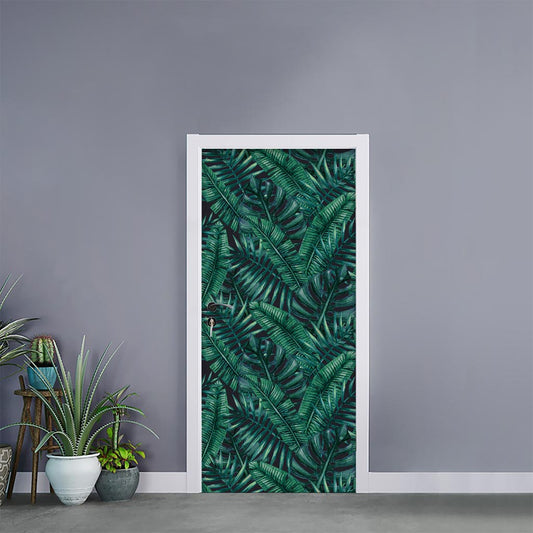 Watercolor Tropical Leaf Pattern Print Door Sticker