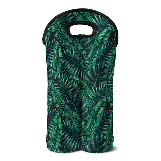 Watercolor Tropical Leaf Pattern Print Double Neoprene Wine Tote