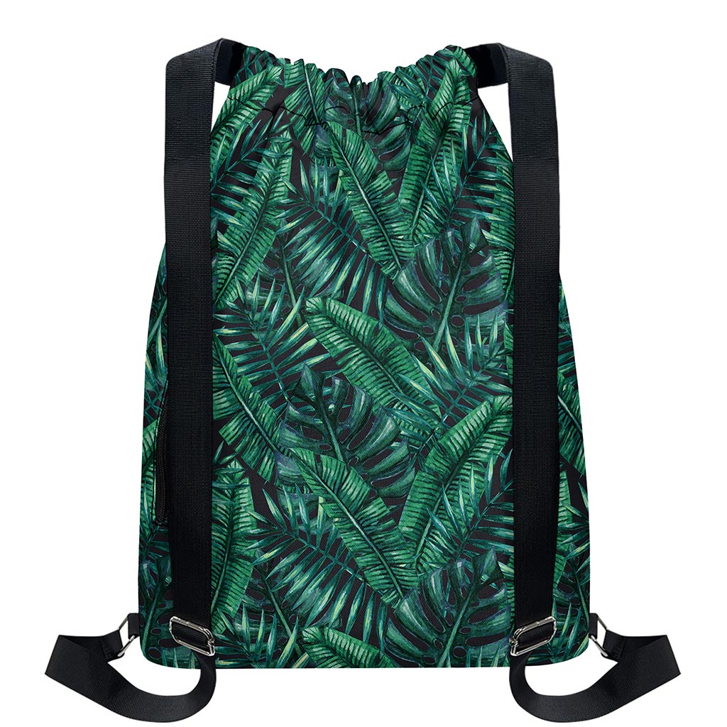 Watercolor Tropical Leaf Pattern Print Drawstring Backpack