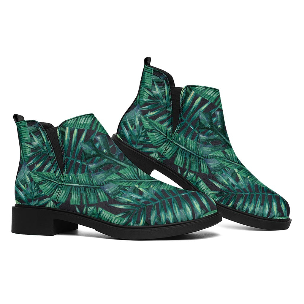 Watercolor Tropical Leaf Pattern Print Flat Ankle Boots