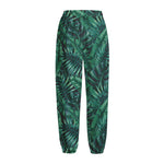 Watercolor Tropical Leaf Pattern Print Fleece Lined Knit Pants