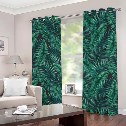 Watercolor Tropical Leaf Pattern Print Grommet Curtains