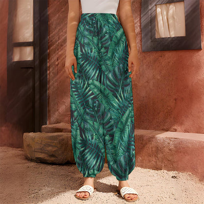 Watercolor Tropical Leaf Pattern Print Harem Pants
