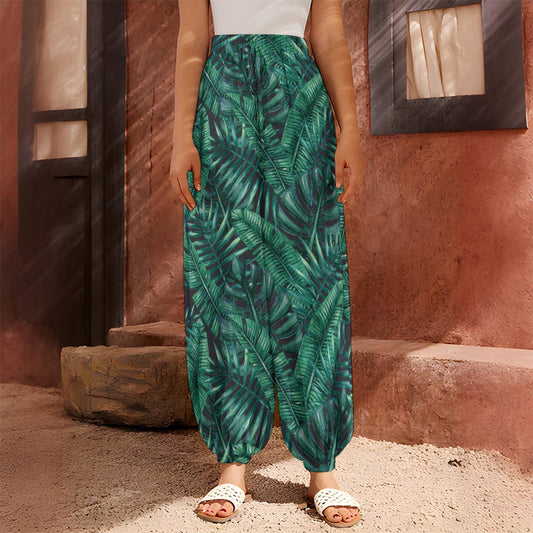 Watercolor Tropical Leaf Pattern Print Harem Pants