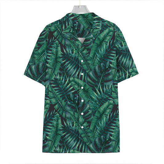 Watercolor Tropical Leaf Pattern Print Hawaiian Shirt