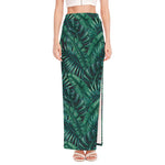 Watercolor Tropical Leaf Pattern Print High Slit Maxi Skirt